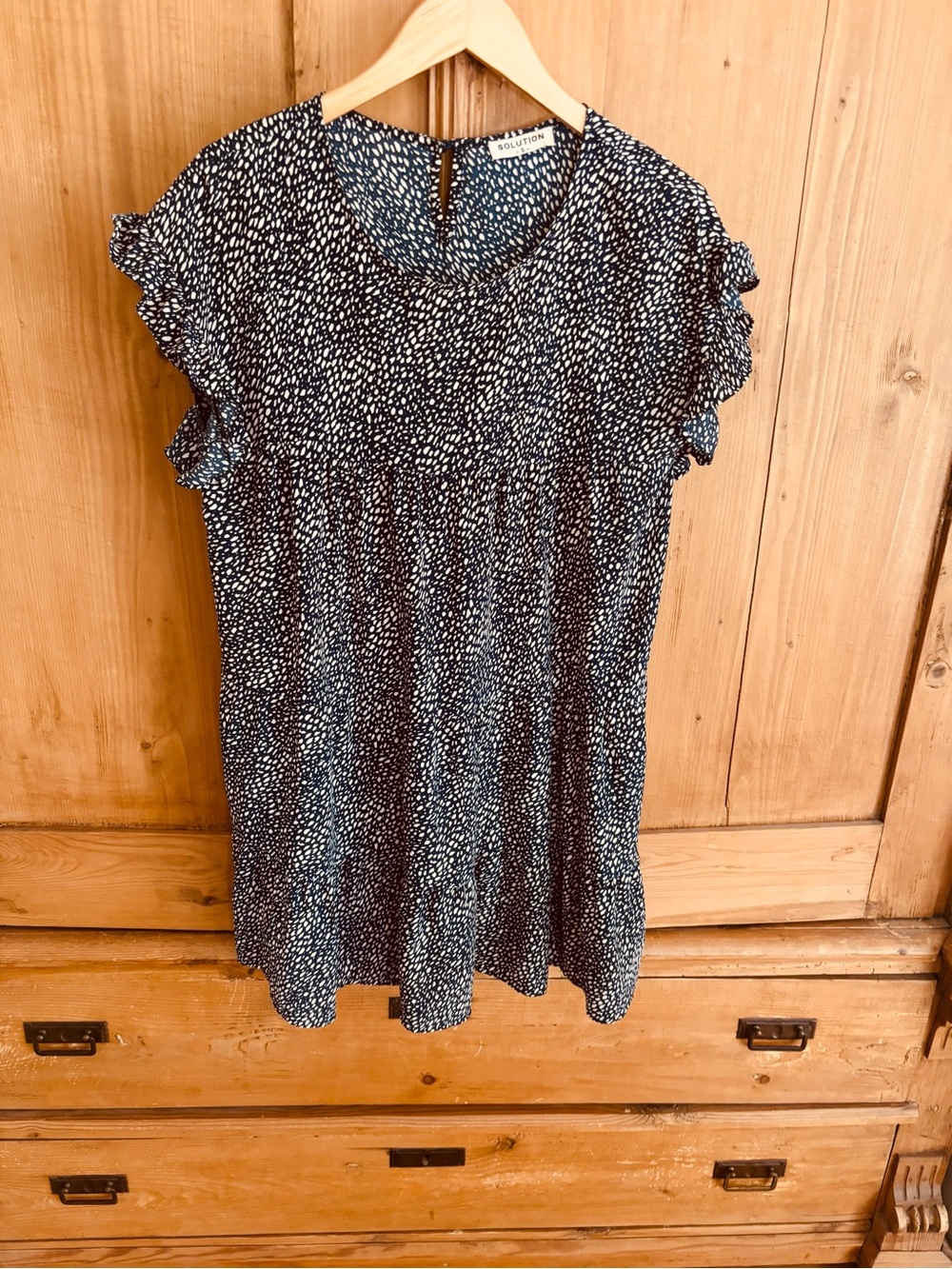 Navy Speckled Ruffle Sleeve Women's Dress